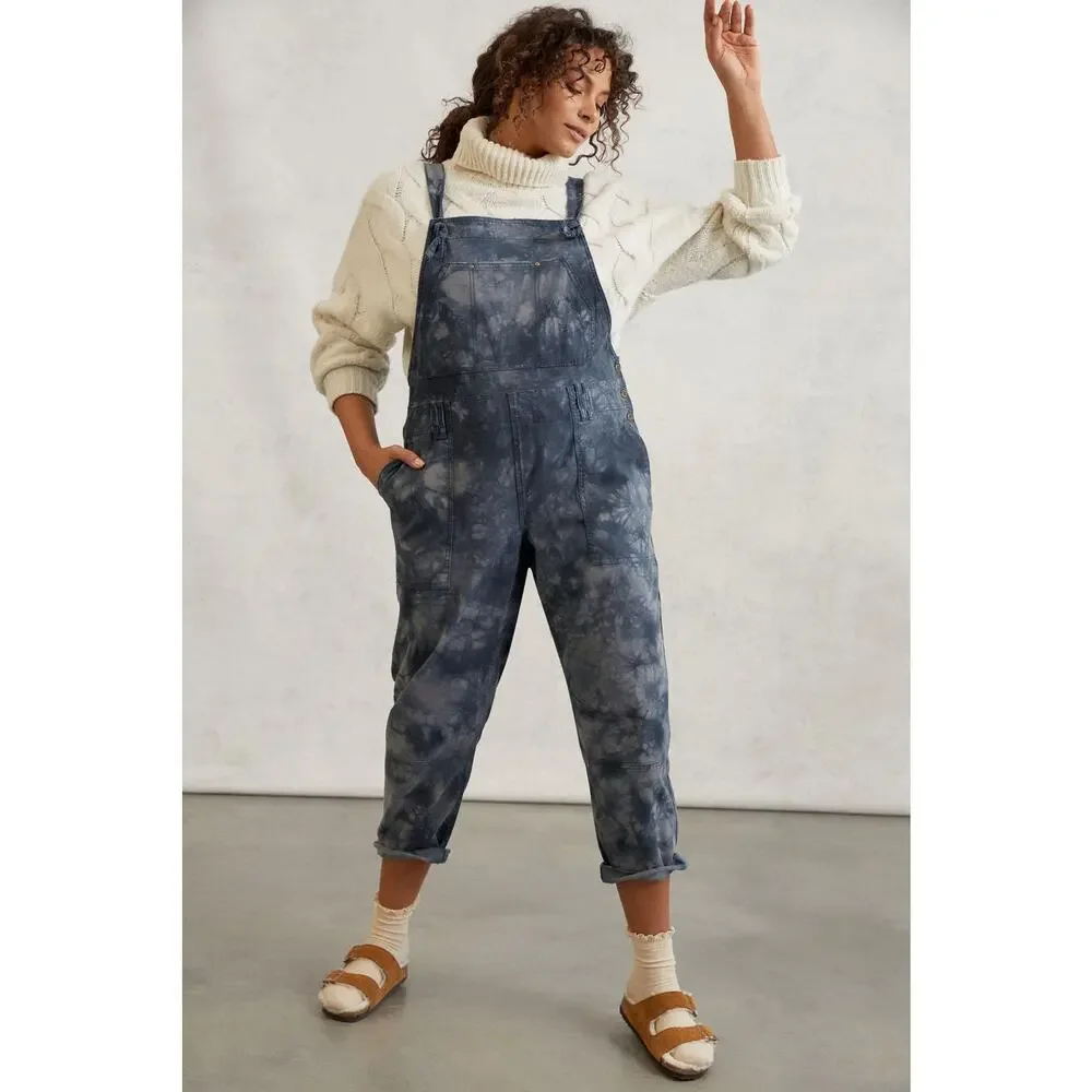 Anthropologie The Wanderer Tie Dye Overalls Size 27/4 Jumpsuit Blue Straight Leg